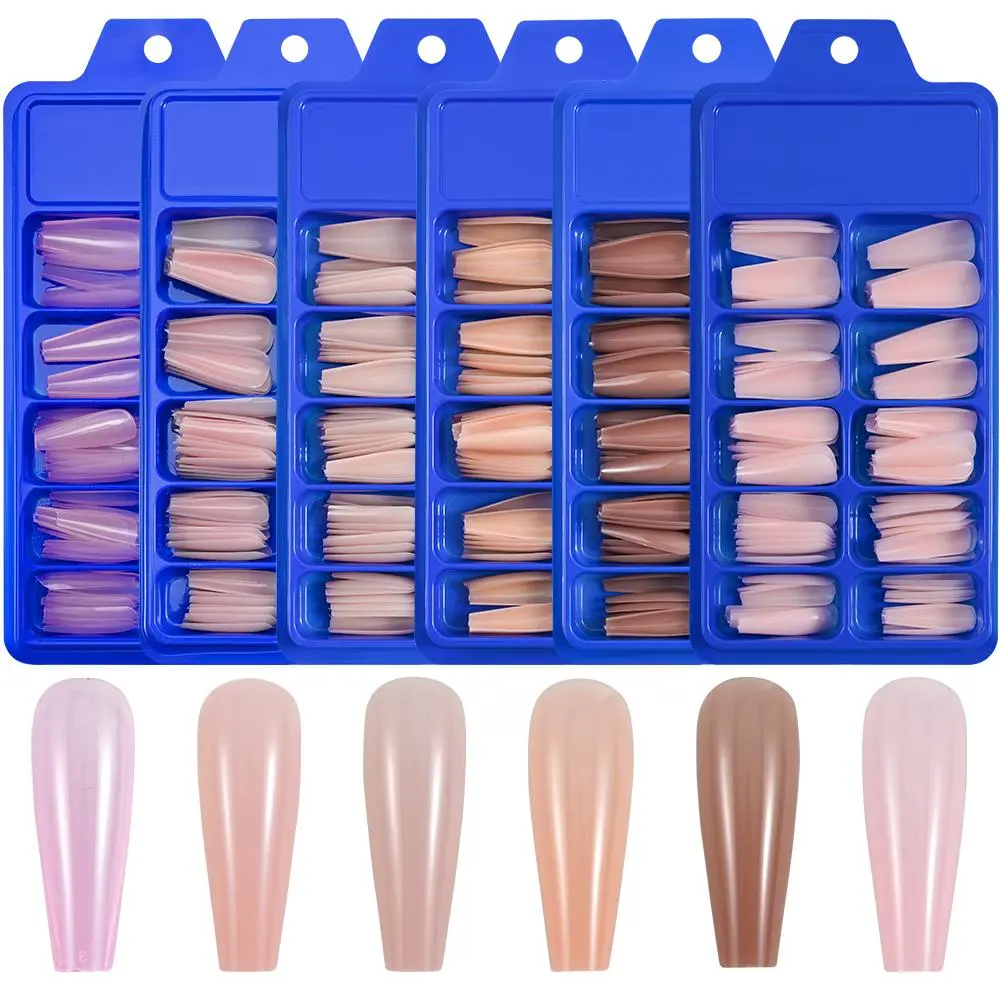 100pcs Coffin Fake Nails Full Cover Press On Nails Extension Tips Artificial Fingernails Nude Long Ballerina False Nails