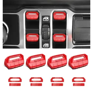 Fits for JL Jeep 4 PCS Upgrade Window Switch Button Cover Compatible with Jeep Wrangler JL JLU 2025 2024 2023 2022 2021 2020 2019 2018 & Gladiator JT 2020-2025 Interior Accessories(Bright Red)