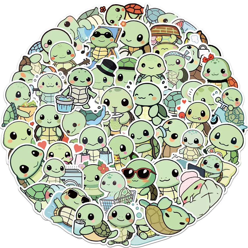 50PCS Cute Cartoon Simple Turtle Waterproof Graffiti Stickers for Helmet Bicycle Hand Account Pencil Case Decals LanLanStickersWorld