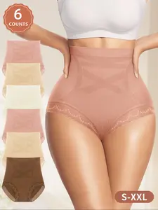 6-Pack MEIYATING Women's Seamless Triangle Panties, High-Waisted Waist Cinch, Breathable Skin-Friendly, Plain Pattern, All-Season Underwear, Soft Stretch Panties