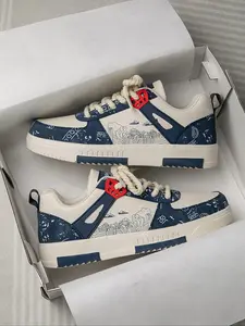 Men's Fashion Wave Graphic Lace Up Colorblock Low Top Skate Shoes, Casual Comfortable Sports Shoes for Outdoor Activities, Trendy All-match Sneakers for Daily Wear