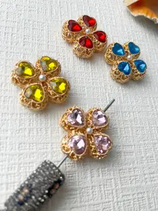 2/4 Counts Random Color Bling Bling Rhinestone Alloy Beads with Artificial Crystal Heart Design, 4-Leaf Hearts Stylish Decorative Beads for DIY Beaded Pen  Jewelry Making, Diy Craft Embellishments