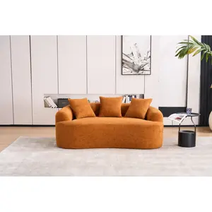 [SOIYELIFE] LY-025S-OR COMPRESSION SOFA: Doub-seat orange sofa, Wood Grain Chenil fabric, full sponge compression sofa,doub-seat compression sofa with 3 pillows for living//Furniture/ Apartment/Office