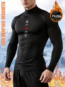 Men's Fitted Half High Neck Thermal Lined Tight Fit Long Sleeve Shirt, Warm Sporty Feel for Winter Training & Cold Commuting