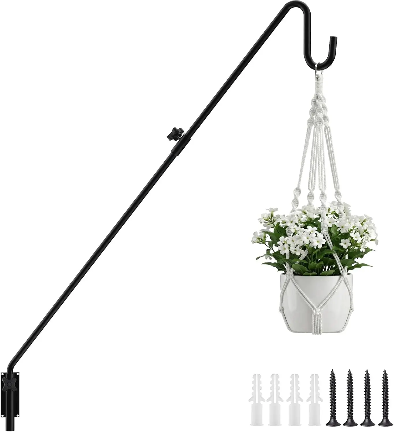Bamworld Heavy Duty Black Wall Mount Bridge Multi-Use Hook Hanger - 360° Rotation, Extendable Adjustable Bracket, Powerful Locking Screw, Non-Slip Pads, Weather Resistant, Up to 72cm, Installation Hardware for Balcony Decorative Hang Pots & Lanterns