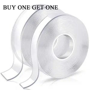 【BUY 1 GET 1】Double Sided Tape Heavy Duty, Nano Double Sided Adhesive Tape, Clear Mounting Tape Picture Hanging Adhesive Strips Multipurpose Reusable Nano Tape(9.85FT) wall hook mount doublesided trace Reusable double-sided nano tape