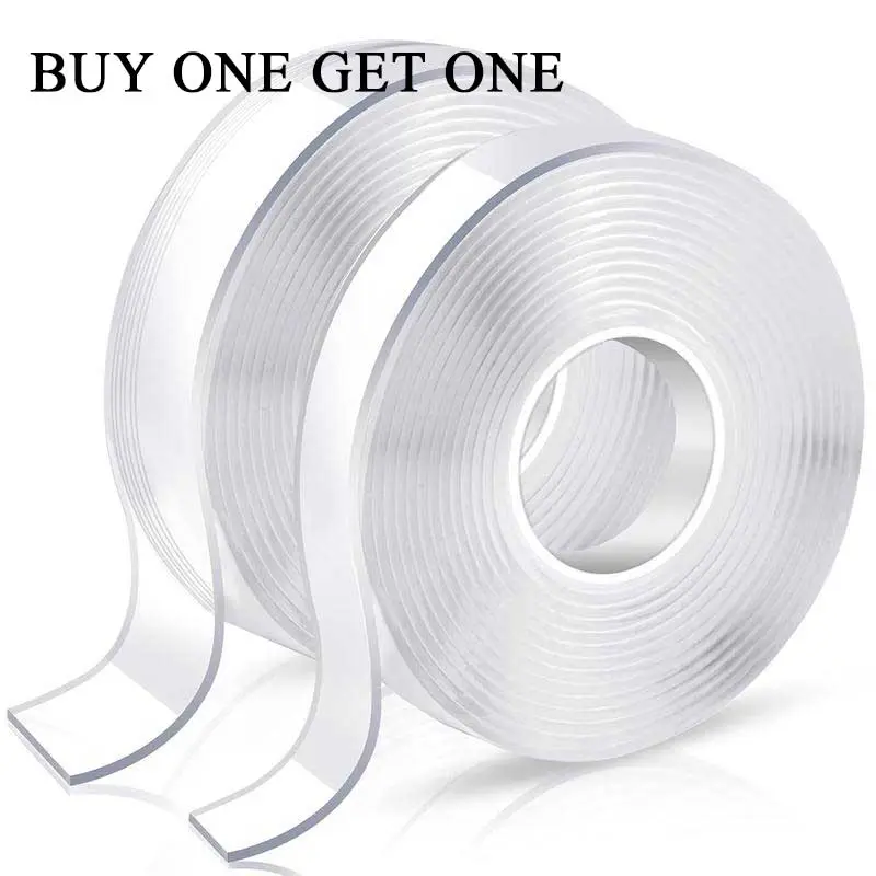 【BUY 1 GET 1】Double Sided Tape Heavy Duty, Nano Double Sided Adhesive Tape, Clear Mounting Tape Picture Hanging Adhesive Strips Multipurpose Reusable Nano Tape(9.85FT) wall hook mount doublesided trace Reusable double-sided nano tape