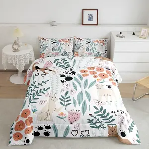 Feelyou Kawaii Dog Bedding Set - Breathable Soft Blanket, Cute Cartoon Puppy Floral Quilt Set for Girls