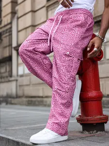 Unisex Leopard Print Long Pants, Drawstring Elastic Waist, Streetwear Casual Straight Leg Jeans, Comfortable & Stylish Bottoms