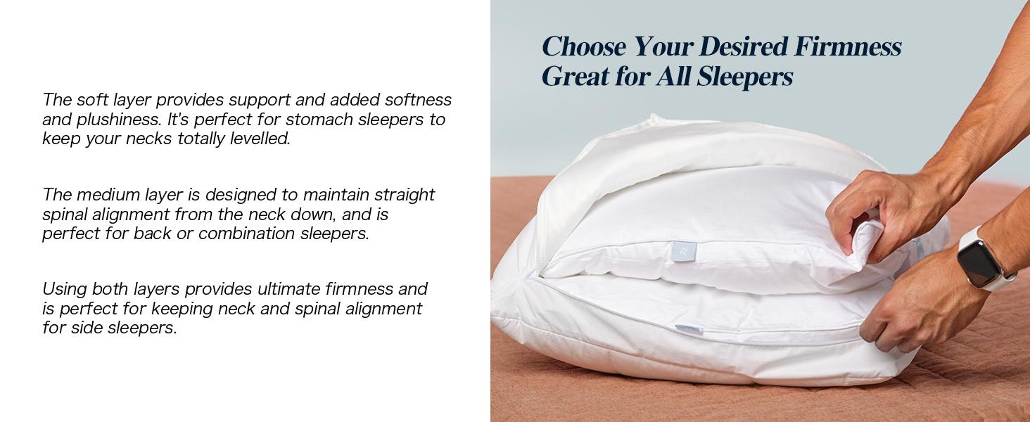 Nuzzle Cooling Adjustable Pillow for Side Sleepers, Luxury Bed Pillow Hotel Collection - Best Adjust Height Soft Firm Pillow for Back, Stomach or Side Sleepers - Home Gifts