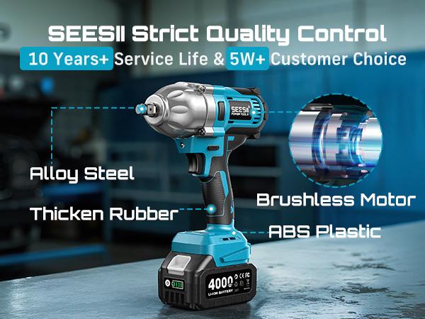 Seesii Cordless Impact Wrench 1/2-inch, High Torque 1200N.m, Compact Wrench w/ 1X 4.0Ah Battery, 3300RPM, 6 Sockets, Electric Impact Driver, Gift for Home, Vehicles & Men, dealsforyoudays