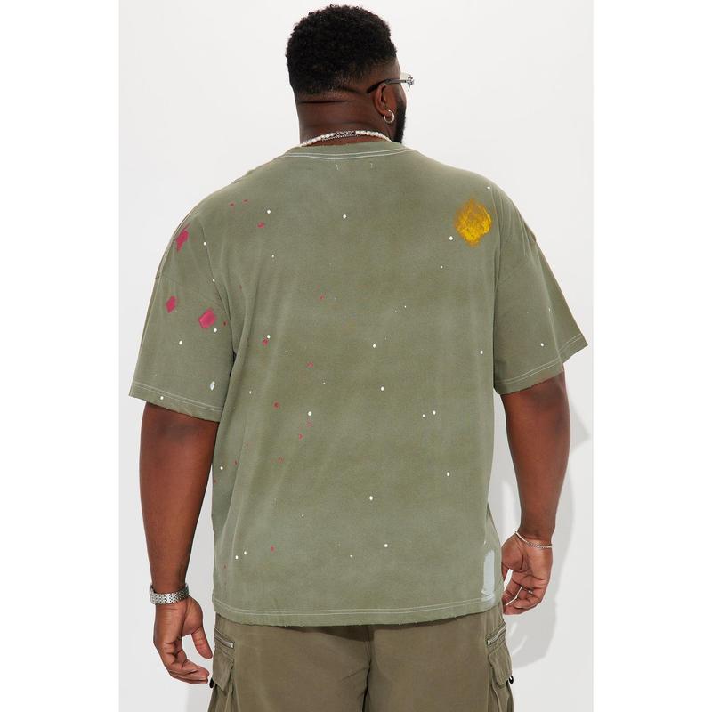 GOAT Paint Splatter Oversize Short Sleeve Tee - Olive