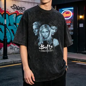Buffy The Vampire Slayer Men's Vintage Washed T-Shirt Buffy The Vampire Slayer Oversized Graphic Tee Outdoor Casual Short Sleeve