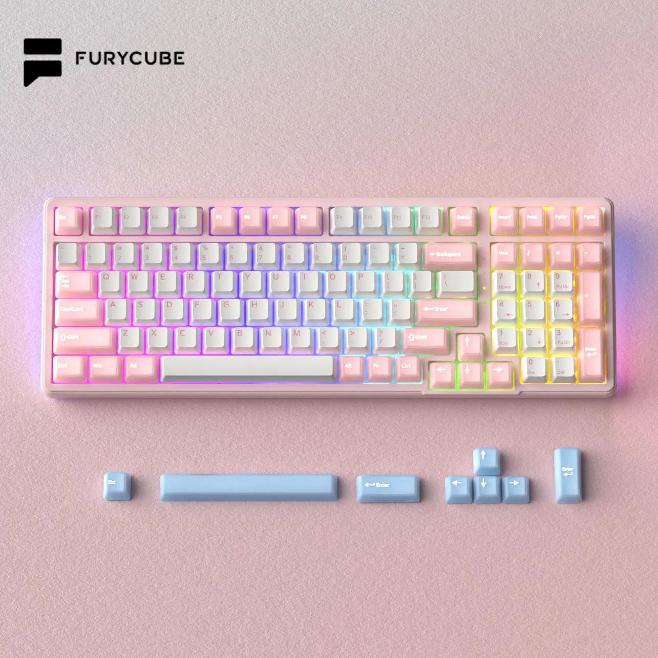 FURYCUBE K99 PRO Wireless Creamy Mechanical Gaming Keyboard-99 Keys, Anti-Ghosting RGB Backlit Rainbow Keyboard, Side Engraved RGB PBT Keycaps, 3/5 Pin Hot-Swappable, 96% Layout, Durable Keyboard for Career Women, Laptop/Computer Use, Gift for Girls