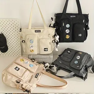 Multi-pocket messenger bag carrying book bag tote men's casual shoulder bag, large-capacity multi-pocket handbag, street-style messenger bag suitable for students