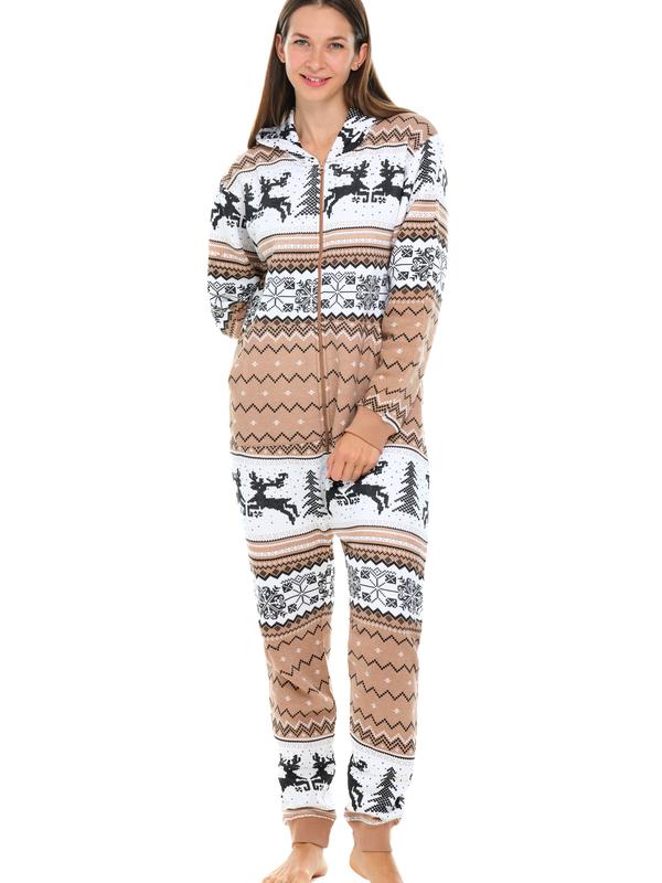 SKYLINEWEARS Women's  Xmas Adult Onesie Hooded Jumpsuit with Kangaroo Pockets & Zipper Pockets Machine Washable Pajama Playsuit