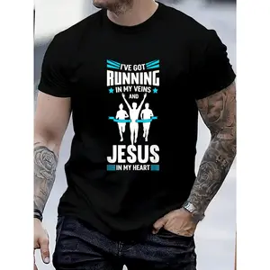 100% Cotton Marathon Runner Costume Running Jesus Quotes Marathoner T-Shirt Women's Men's Graphic Tee Causal Tops Fashion