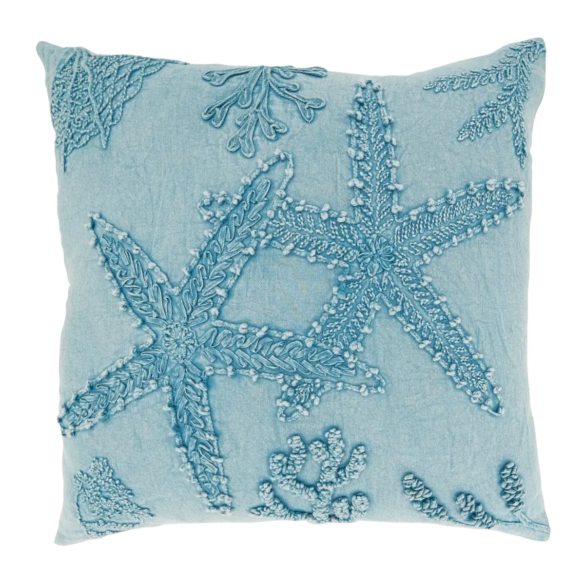Saro Lifestyle 6482.BL20SD Aquatic Dreams Down-Filled Throw Pillow - 20 in. Cotton Stone-Washed Starfish, Blue, Aquatic Pattern Standard Pillow, Aquatic Pattern Standard Pillows