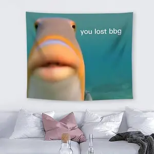 Funny Ugly Fish Pattern Tapestry, 1 Count Wall Hanging Blanket with Installation Kit, Wall Art Decoration for Home Living Room Bedroom Dorm Decor