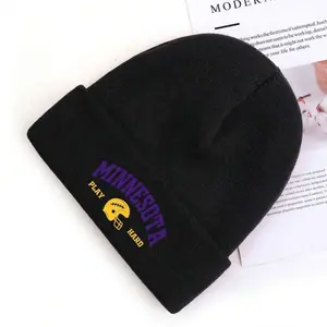 S&T 1pc Knit Beanie Hat With Minnesota Play Hard Printed For Men And Women, Outdoor Windproof Warm Casual Versatile Winter Cap