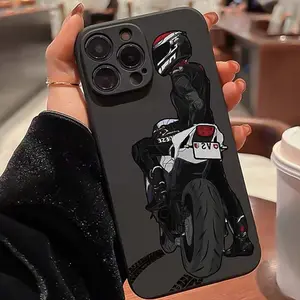 Motorcycle Rider Pattern Phone Case, Decorative Phone Protector Cover, Phone Accessories Compatible with iPhone 11 12 13 14 15 16 Series
