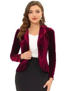 INSPIRE CHIC Suit Jacket Notched Lapel Long Sleeve Office Business Button Velvet Blazer