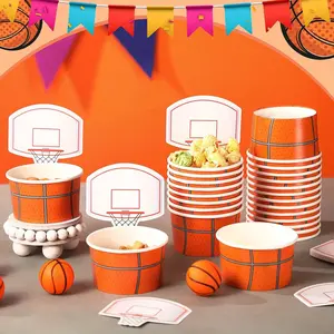 24 Sets Basketball Hoop Snack Cups with Cards,Disposable Paper Basketball Party Cups,Sports Balls Treat Food Bowls for Balls Birthday Party Favors Decorations Supplies,DIY Hand Tools Kits