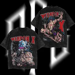 Superstyle Clawborn Weapon X - X-Force MCU superhero Comics Edition Double Printed Oversize Lightweight Acid Washed Tee Hoodie Sweater TV Series Graphic Design Top Cotton Streetwear Comic Superheroes T-Shirt Crewneck Clothes Menswear Womenswear