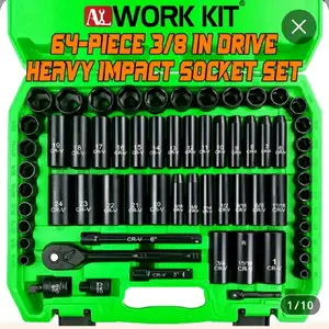 WORK KIT 64-Piece 3/8 Inch Drive Heavy Impact Socket Set Harden Steel CR-V Material for Mechanics