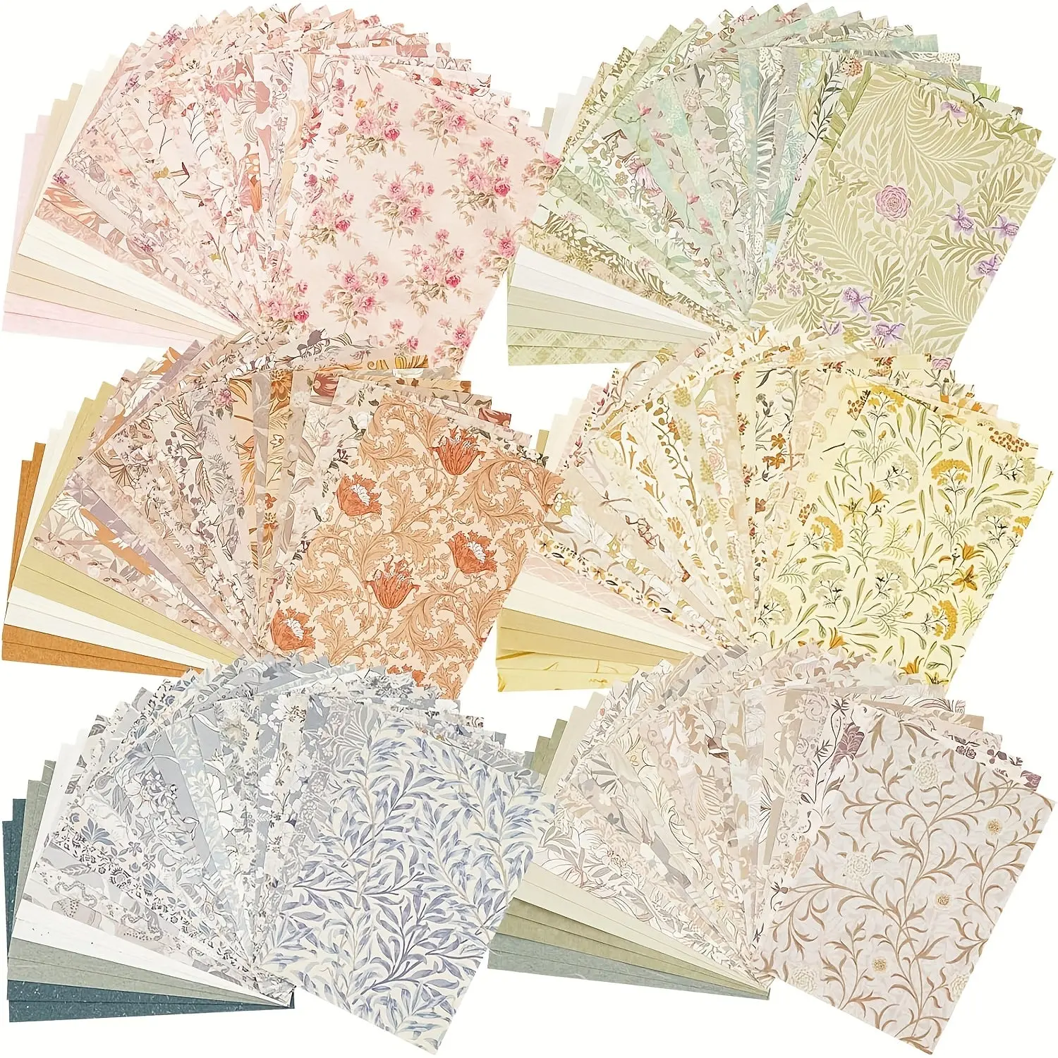 Vintage Assorted Textured Floral Craft Paper Set - 6 Pack-240pcs, 4.1 x 5.8 Inches A6 Portable Paper with Label Stickers, Office Stationery for Scrapbooking, Collage Art, Junk Journal Decorating