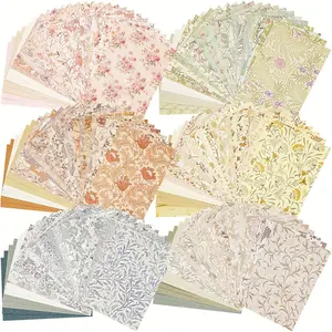 240pcs Vintage Floral Scrapbook Paper Set - 6 Pack A6 Textured Paper with Label Stickers for Collage Junk Journal & Scrapbooking Premium Quality Decorative Craft Supplies