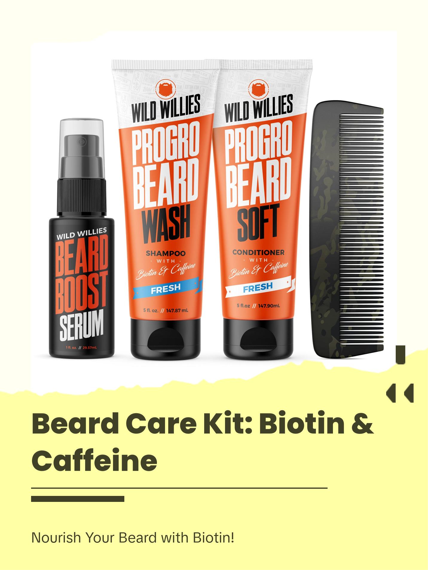 Beard Care Kit, Biotin Fortified Shampoo & Conditioner with Caffeine, 2 4-Oz Bottles, Promotes Healthy Beard Growth & Boost Serum Hair Care Comfort