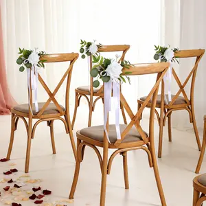4pcs European Wedding Chair Back Flowers, Church Ceremony Aisle Chairs Back Decorative Fake Flowers, Outdoor Chair Back Decoration