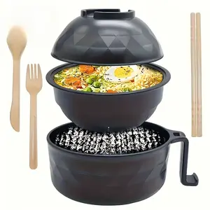 1 Set Ramen Bowl Set - Microwave Safe Noodle Cooker with Spoon, Chopsticks & Fork - Durable, Stylish & Portable - Perfect for RV, Camping, Picnic, Kitchen & Dorm - Cooking Utensils Included, College Students, Christmas, Halloween, Dinnerware Set