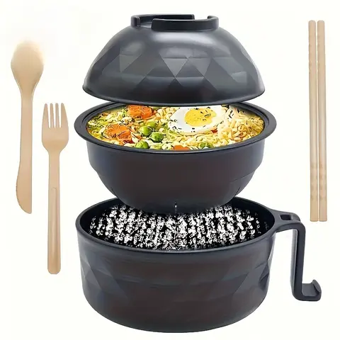 1 Ramen Bowl Set - Microwave Safe Noodle Cooker with Spoon, Chopsticks & Fork - Durable, Stylish & Portable - Perfect for RV, Camping, Picnic, Kitchen & Dorm - College Students, Dinnerware Set, Tableware Sets, Kitchen Supplies Tableware