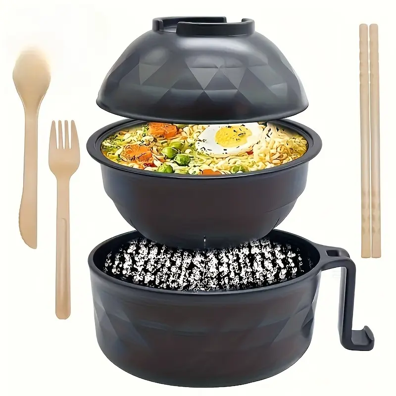 1 Ramen Bowl Set - Microwave Safe Noodle Cooker with Spoon, Chopsticks & Fork - Durable, Stylish & Portable - Perfect for RV, Camping, Picnic, Kitchen & Dorm - College Students, Dinnerware Set, Tableware Sets, Cutlery Tableware