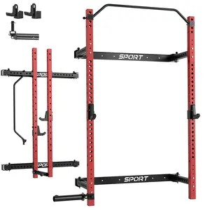 【GARVEE】Folding Squat Rack for Home Gym with 2.36" x 2.36" Frame, Folding Power Rack Featuring Pull Up Bar, J Hooks, Landmine Attachments, 1000 LBS Capacity, Wall Mounted, Space Saving Weight Cage