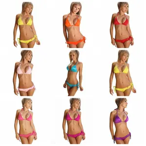 Women's Classic Three-Piece Bikini Set, 11 Candy Colors Adjustable Tie Swimwear, European American Stylish Bathing Suit for Beach & Vacation
