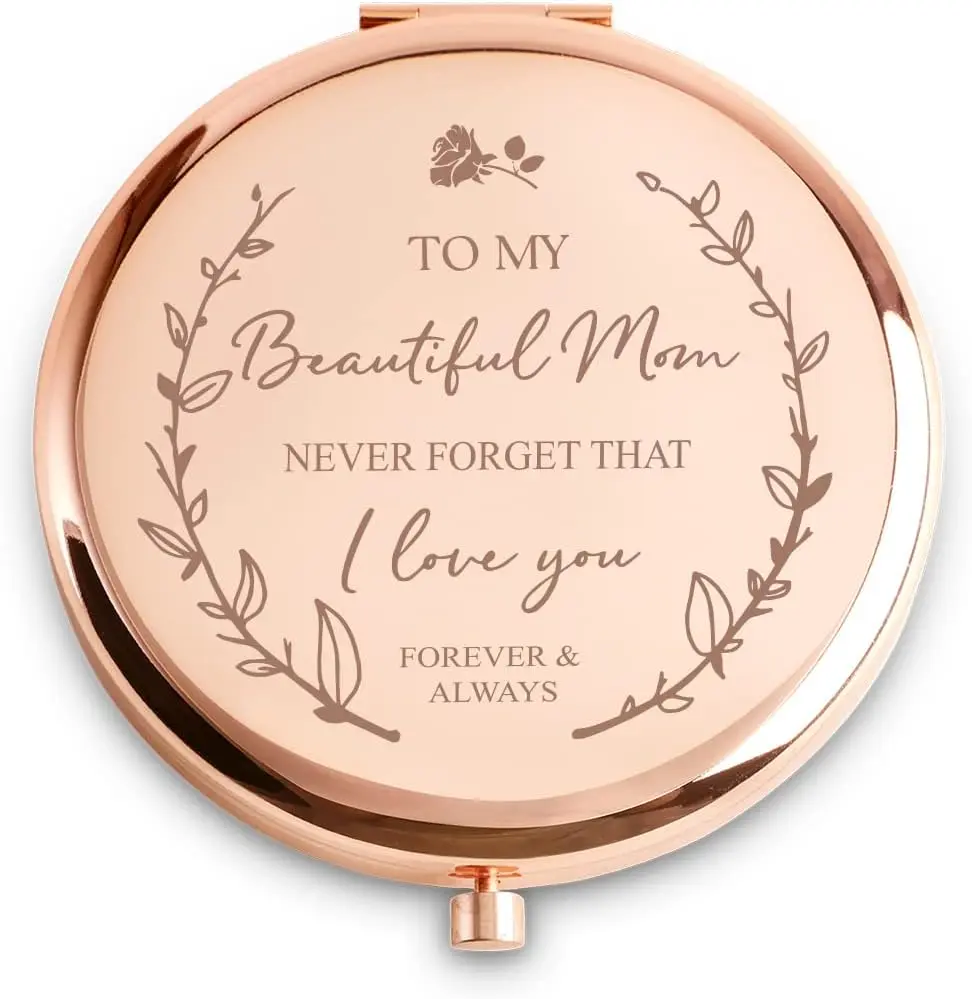 Personalized Gifts for Mom, Custom Mom Gifts for Birthday, Engraved Mother Compact Mirror, Mothers Day Basket Stuffers
