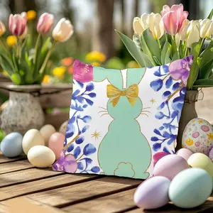 Green Pastel Bunny Easter Throw Pillow - Floral Spring Decorative Pillow for Easter Decor, Outdoor Pillow with insert