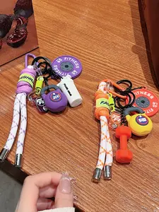 Trendy Sporty Fitness-Themed Charms, Mini Kettlebell/Dumbbell/Barbell Plate/Shake Cup 3d Designs With Braided Cord, Perfect For Fitness Enthusiasts/Trendsetters For Everyday Outfits, Backpack Accessories, Or Key Storage, Versatile Use