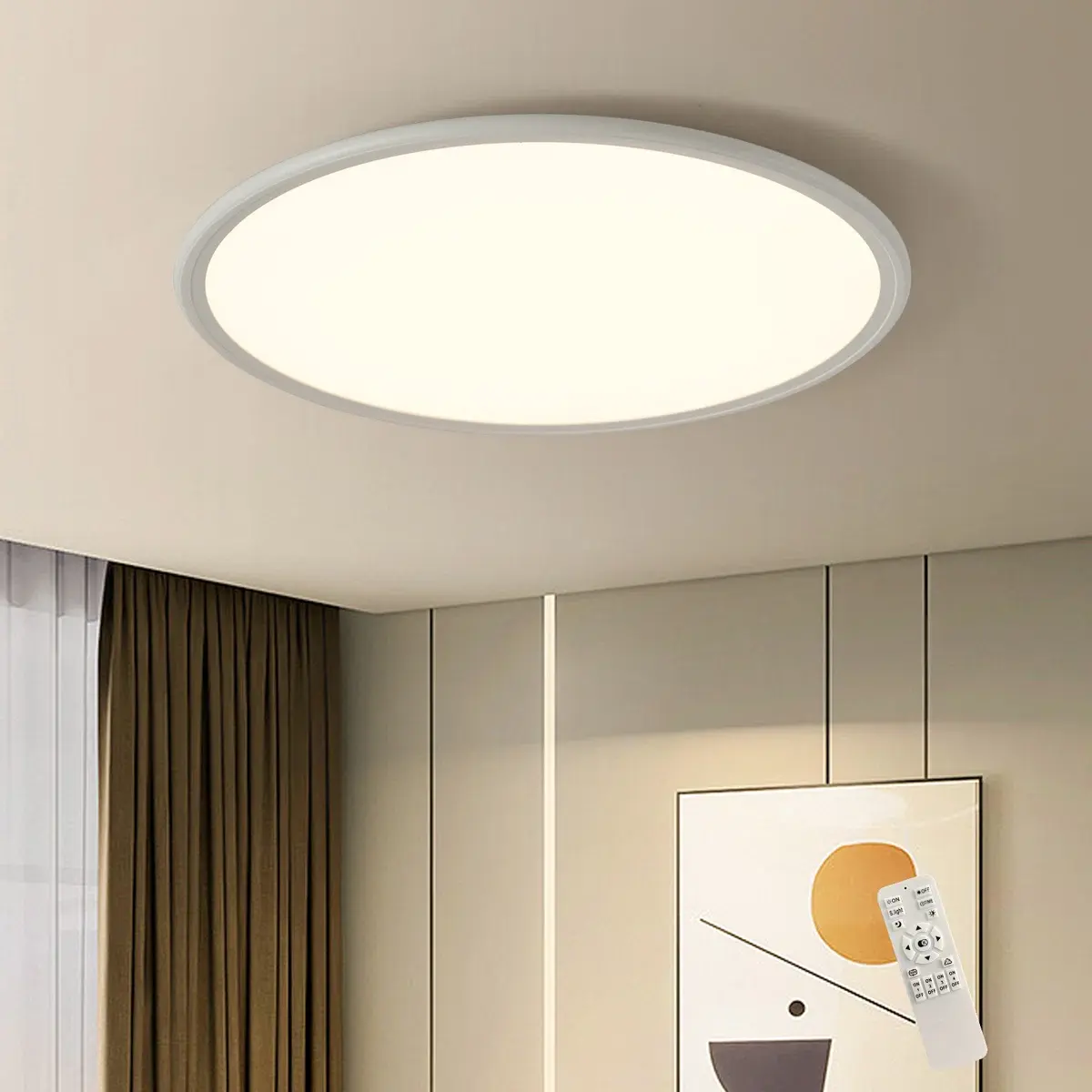 Garwarm 27.6" Sleek White Modern LED Dimmable Indoor Flush Mount Ceiling Light - Full Spectrum, Ultra Thin, AC Power Supply - for Bedroom, Dining Room, Balcony (Recessed Lighting Compatible)