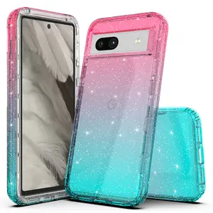 Luxury Hybrid Bling Glitter Sparkle Colorful Gradient Transparent Fashion Cute Skin Cover Case Compatible With Google Pixel 8 / Pixel 8 Pro / Pixel 8A - Durable Phone Accessories Protection Casing