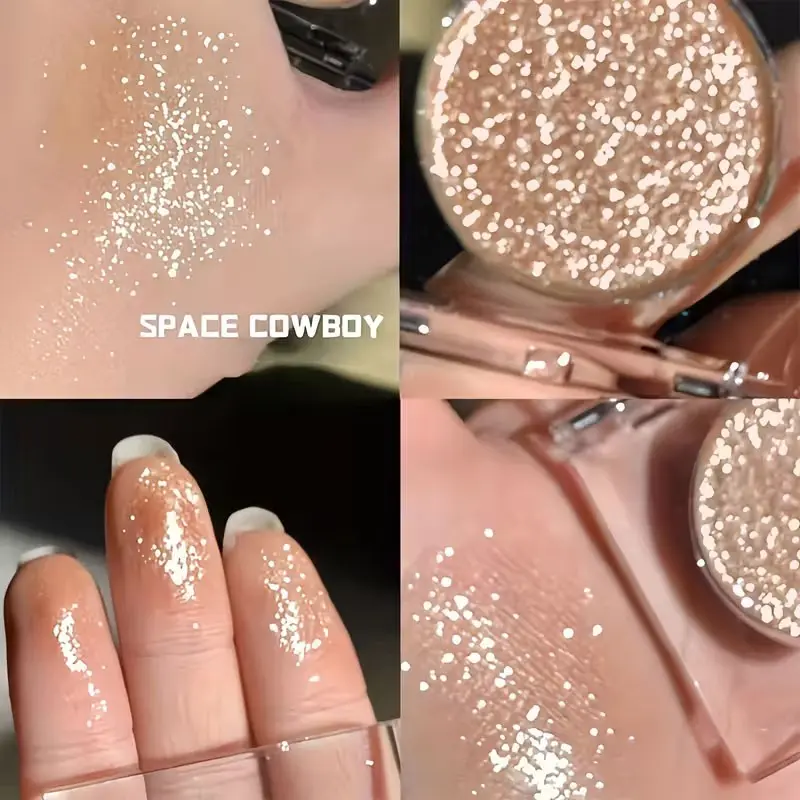 Single Highlighter | Shimmer & Glitter Mini Compact Eyeshadow | Waterproof, Long-Lasting & No Fallout | Easy Blend for Daily, Party & Stage Makeup | Travel-Friendly, Beginner Must-Have!