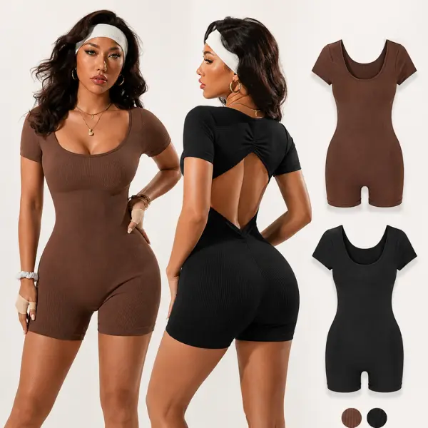 NEXUS Women's High-Waisted Seamless Scrunch Butt Romper, Backless Ribbed 1-Piece Sports Jumpsuit for Gym, Yoga Fitness Bodysuit campingessentials