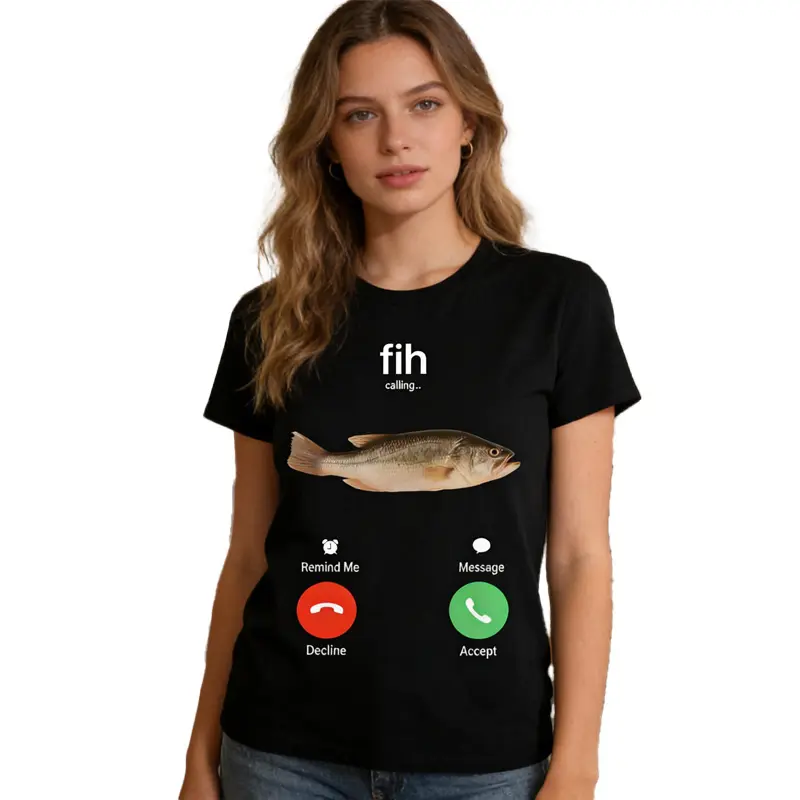 Women's Korean Style Fish Pattern Tops - Loose Fit Cotton T-Shirt with Short Sleeves and Crew Neck for Casual Thanksgiving Wear