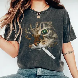 Comfort Colors Funny Cat Smoking Shirt, Vintage Meme Grunge Tee, Unisex Aesthetic Cat Graphic Streetwear Shirt