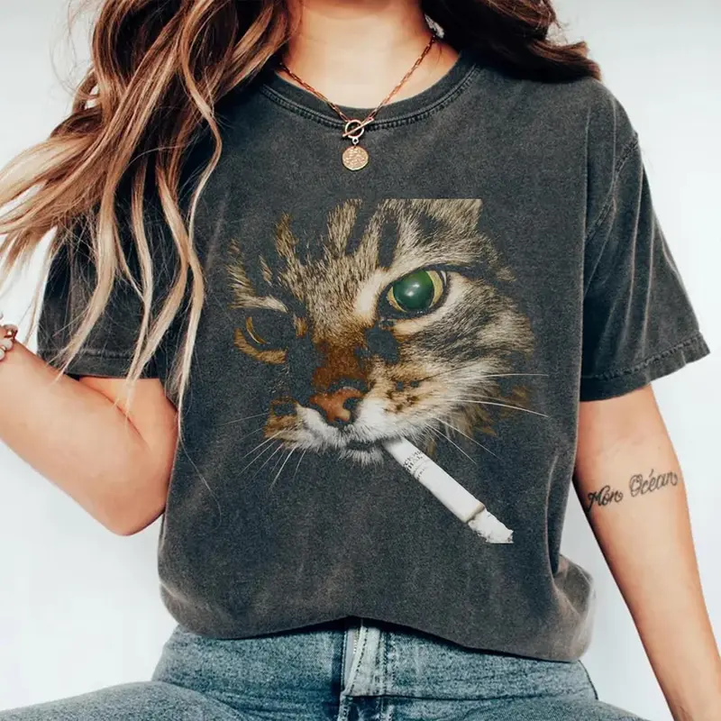 cat with cigarette shirt Smoking Cool Cat Graphic T-Shirt