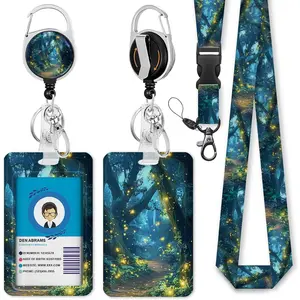 BYH1 ID Badge Holder with Lanyard, Sunrise Mountain Lanyard for Keys, Mountain Sunset Retractable Badge Reel Clip, Teacher Lanyards for ID Badges Holder, Nurse Teacher Workers Women Office Gifts