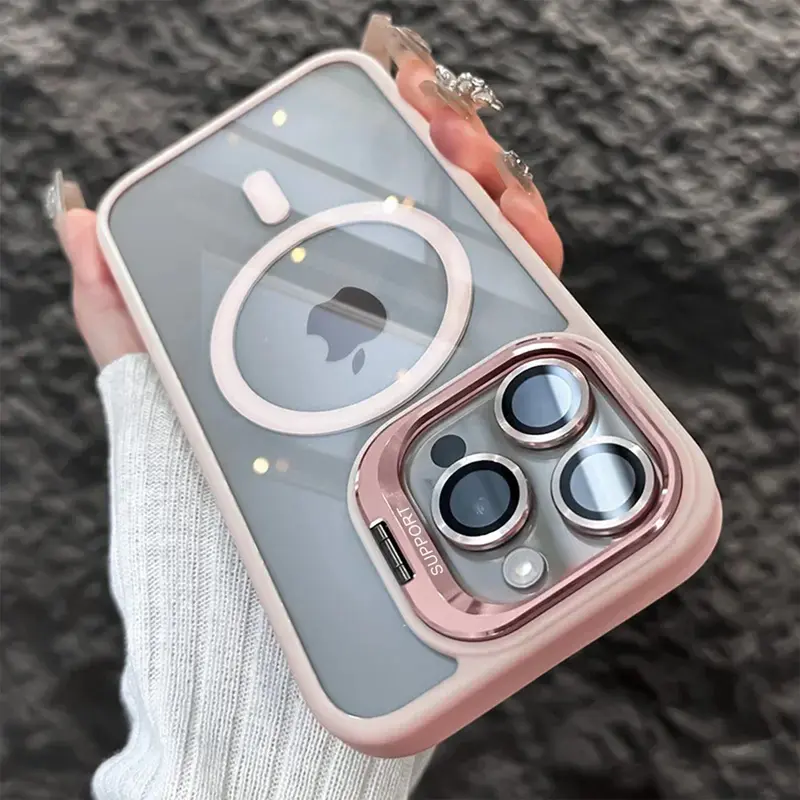 Military-Grade Magnetic Casing for iPhone 12 Pro-17 Pro Max, Transparent MagSafe-Fit Full Cover with Colorful Lens Protector, Kickstand, Wireless Charging Support, Heavy-Duty Shockproof Accessory, Transparent Cover
